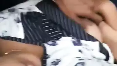 GF boob press and nipple roll in car by boyfriend