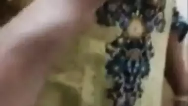 Man touches clothed Desi wife's boobs in point of view porn video