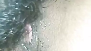 Man licks his wife’s shaved pussy like a dog