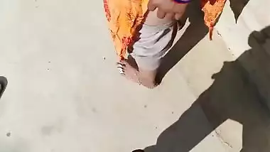 Desi MILF plays with tits and stepson fucks her XXX slit by the wall