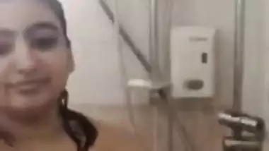 Big-boobied Desi girl had great idea to film herself in the shower