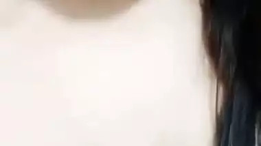 Gorgeous girlfriend naked boobs show selfie for lover