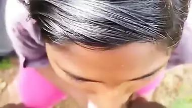 Horny village girl gives a blowjob outdoors in desi porn